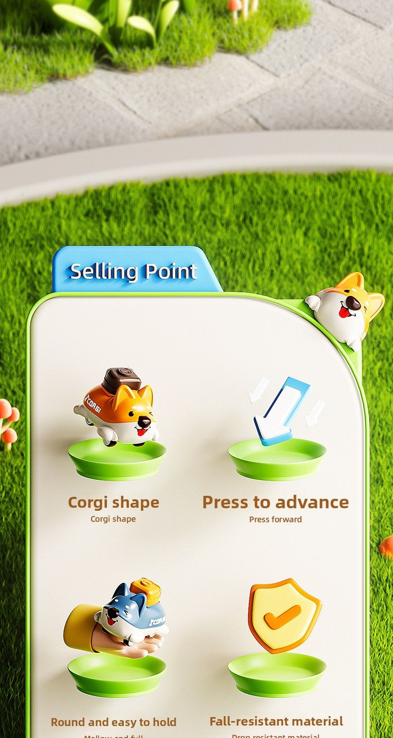 Cartoon Corgi Push Inertia Sliding Pull-back Boys And Girls Kids Toddler Educational Durable Puppy Toy Car_voghion.com