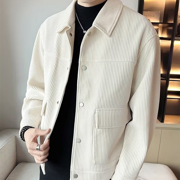 Nuova giacca in velluto a coste da uomo primaverile e autunnale, alla moda ed elegante, ampia e corta, con risvolto e giacca sottile_voghion.com