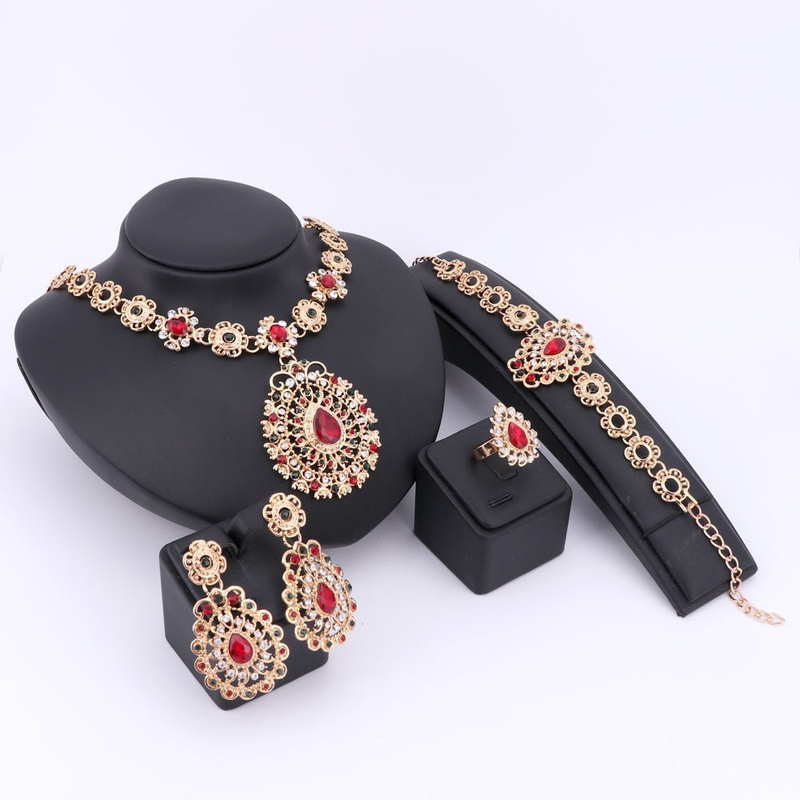 Mariage mariée fête collier ensembles de bijoux pour femmes cristal coloré strass gemme pendentif Costume accessoires de mariée_voghion.com