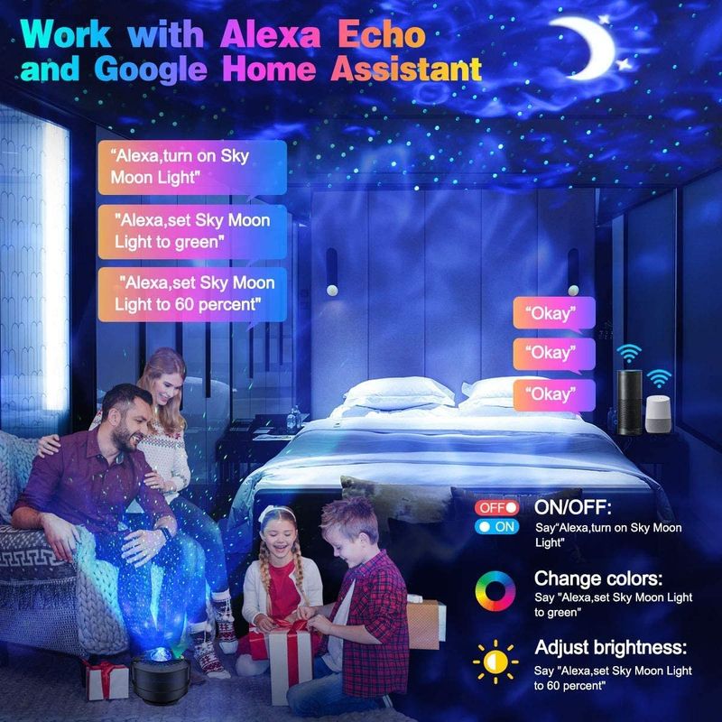 Proyector de estrellas, galaxia, luna, océano, olas, cielo, luz nocturna con música, altavoz Bluetooth, lámpara para decoración, regalo de cumpleaños, fiesta_voghion.com