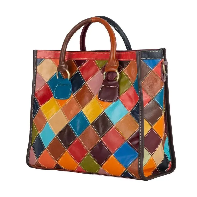 Borse firmate, nuova borsa tote colorata in vera pelle, stile etnico, grande capacità_voghion.com