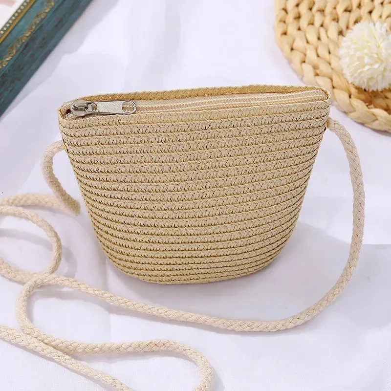 Borsa a tracolla piccola con patta Yogodlns da donna, in paglia intrecciata, da spiaggia, in rattan, lavorata a mano, con secchiello e mini borsa_voghion.com