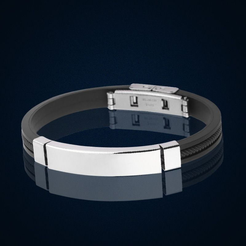 heta Selg DIY graverade mäns titan silikon rostfritt stål stjärnarmband_voghion.com