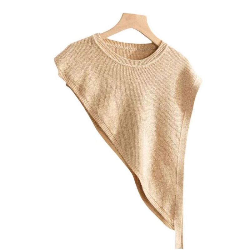 Dreieckiger, asymmetrischer Schal/Weste/Oberbekleidung, gestrickt, hochwertig, mehrlagiges Banddesign, schlicht, einfarbig, zweifarbig, Damen_voghion.com