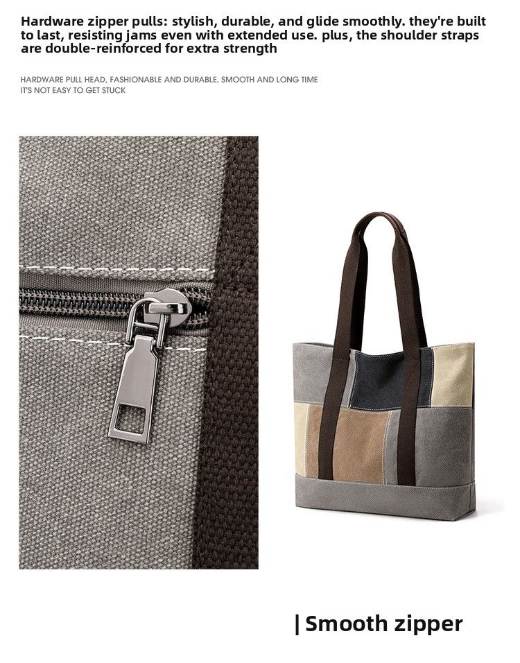 Borsa a tracolla da donna, grande capacità, alla moda, in tinta unita, in tela, retrò, a tracolla_voghion.com