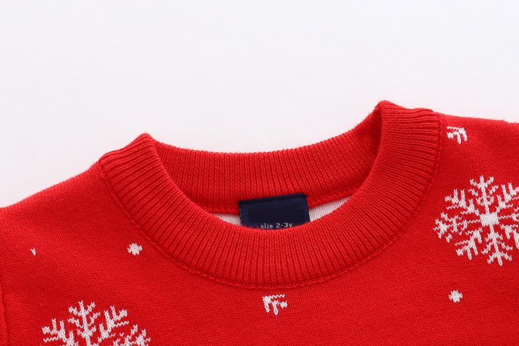 Vêtements d'automne/hiver pour enfants, pull de noël en Jacquard, flocon de neige, fauve, en Double coton, pour garçons et filles_voghion.com