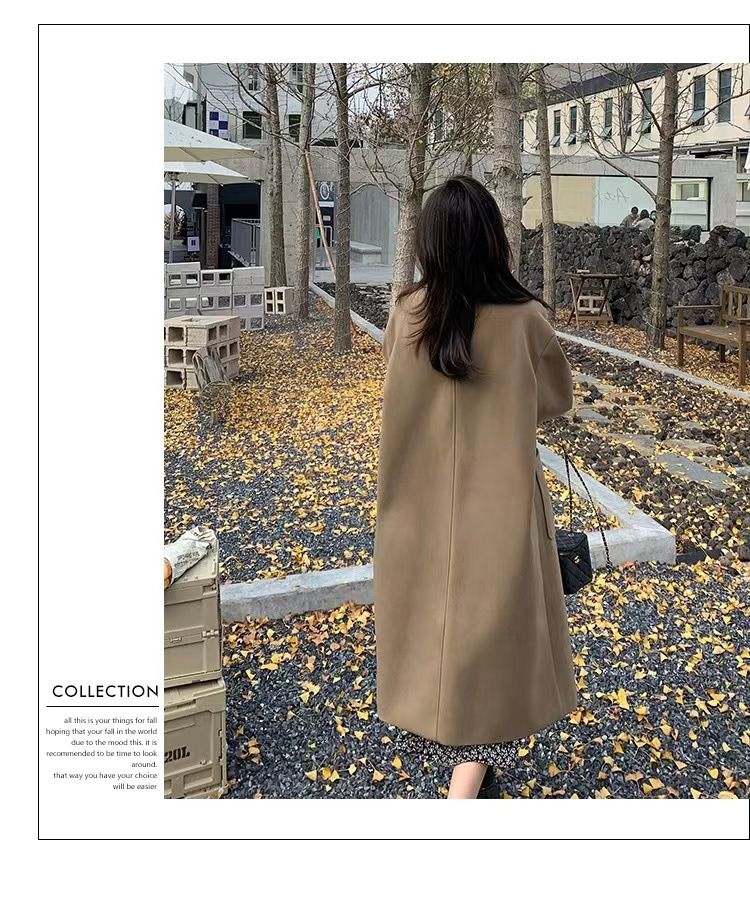 Women's woolen coat with horn buckle, autumn and winter 2023 New woolen coat, small mid-length Hepburn trendy_voghion.com