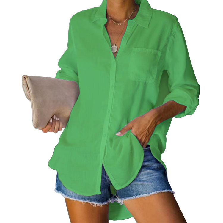 Women's Clothing Shirt Solid Color Plus Size Casual Loose Breasted Shirt Women's Clothing_voghion.com