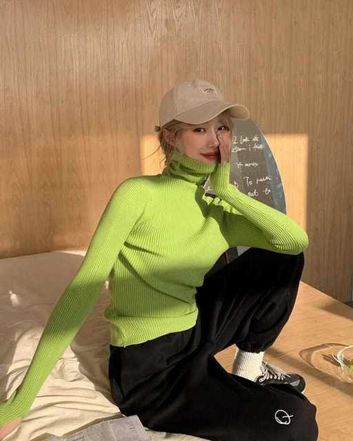 Dame haugevis av krage Turtleneck gensere Høst Vinter Slank Pullover Dame Basic Overdeler Uformell Myk strikket Genser Myk Varm Genser_voghion.com