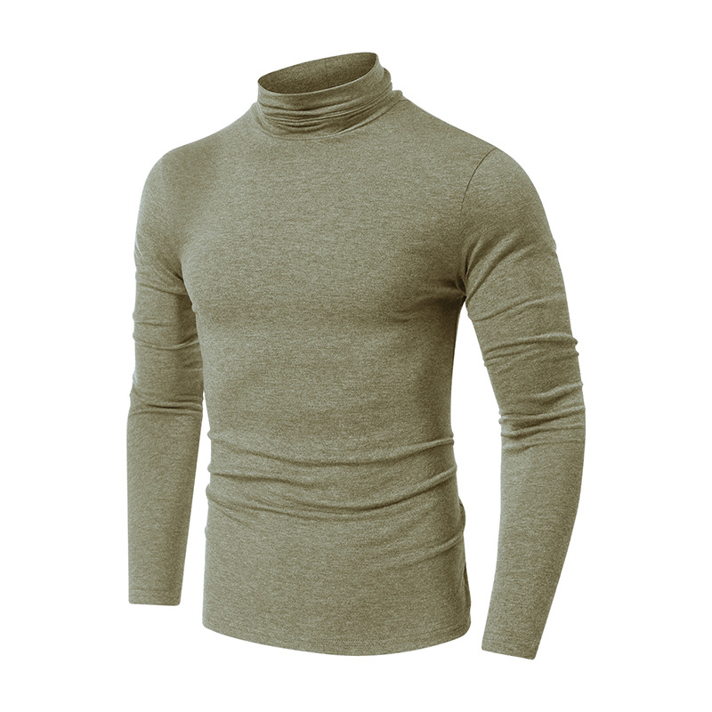 Herren-T-Shirt mit hohem Halsausschnitt und schmaler Passform, langärmliges Thermo-Basishemd aus weichem, gebürstetem Polyester, einfarbig, lässiges Oberteil für alle Jahreszeiten_voghion.com