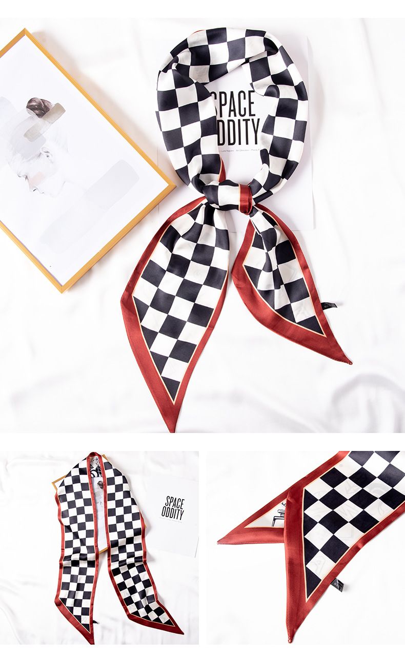 Borsa a scacchiera quadrata versione coreana, sciarpa, moda decorativa, sciarpa di seta versatile_voghion.com