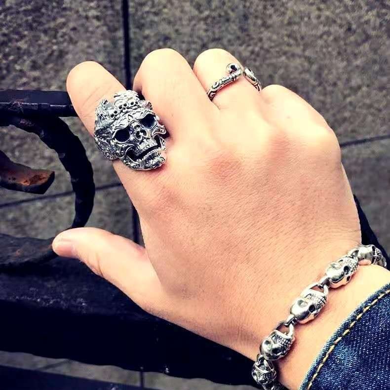 Schädelkopf Männer Rock Gothic Punk Schmuck Ring männliches Geschenk_voghion.com