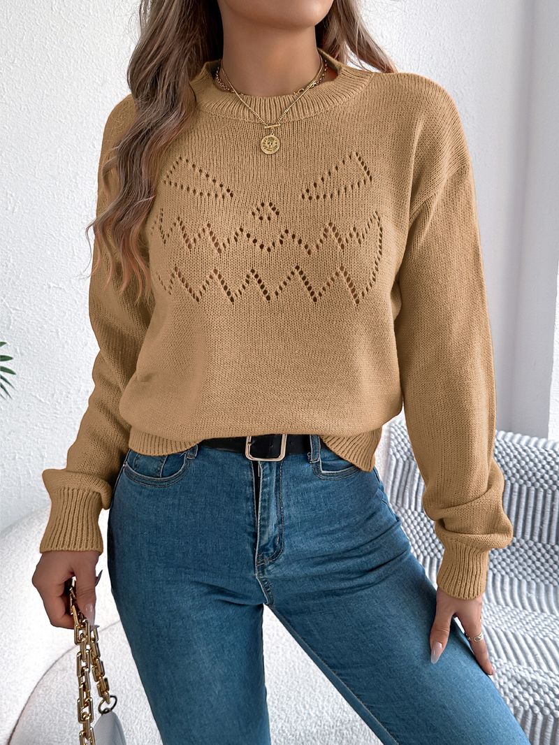 2025 Solid Color Hollow Lantern Long Sleeve Pullover Sweater Halloween Women's Clothing_voghion.com