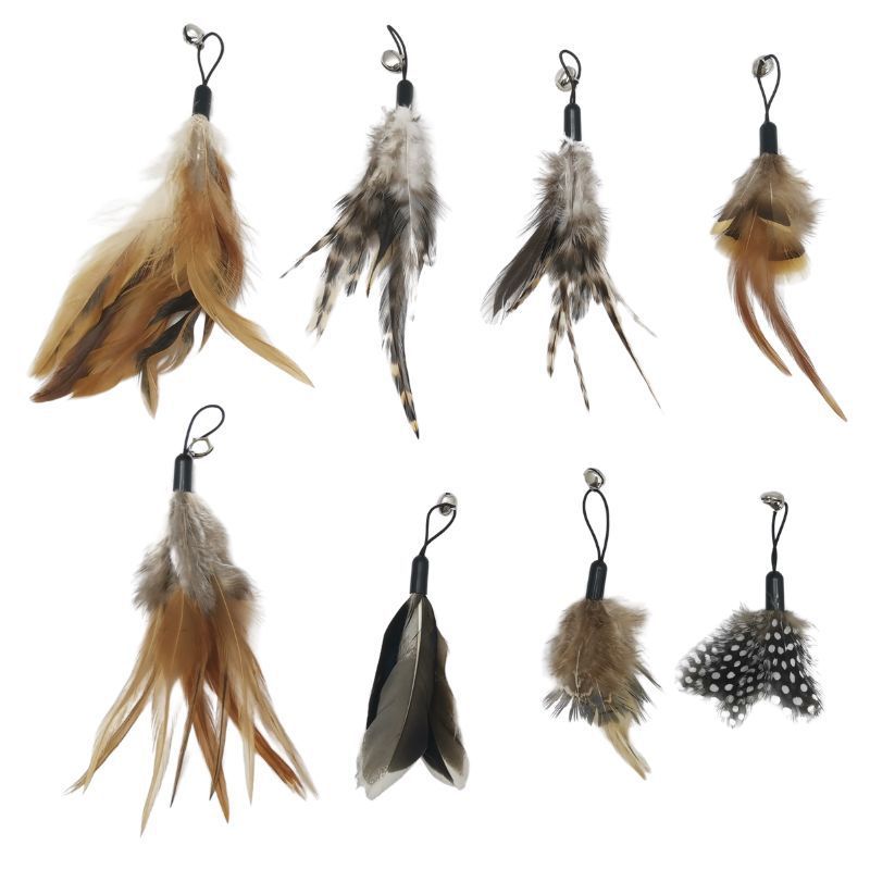 Aifeiniao Handheld Steel Wire Rod Wand Bell Feather Replacement Head Set Cat Toy Teaser_voghion.com