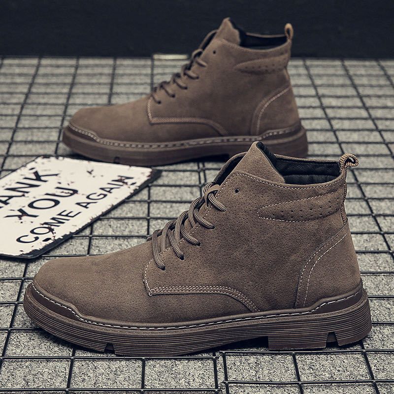 Men's Casual Work Boots - Round Toe Canvas High-Top Lace-Up Shoes With Rubber Sole For Autumn & Winter (Black/Brown, Single & Lined Options)_voghion.com