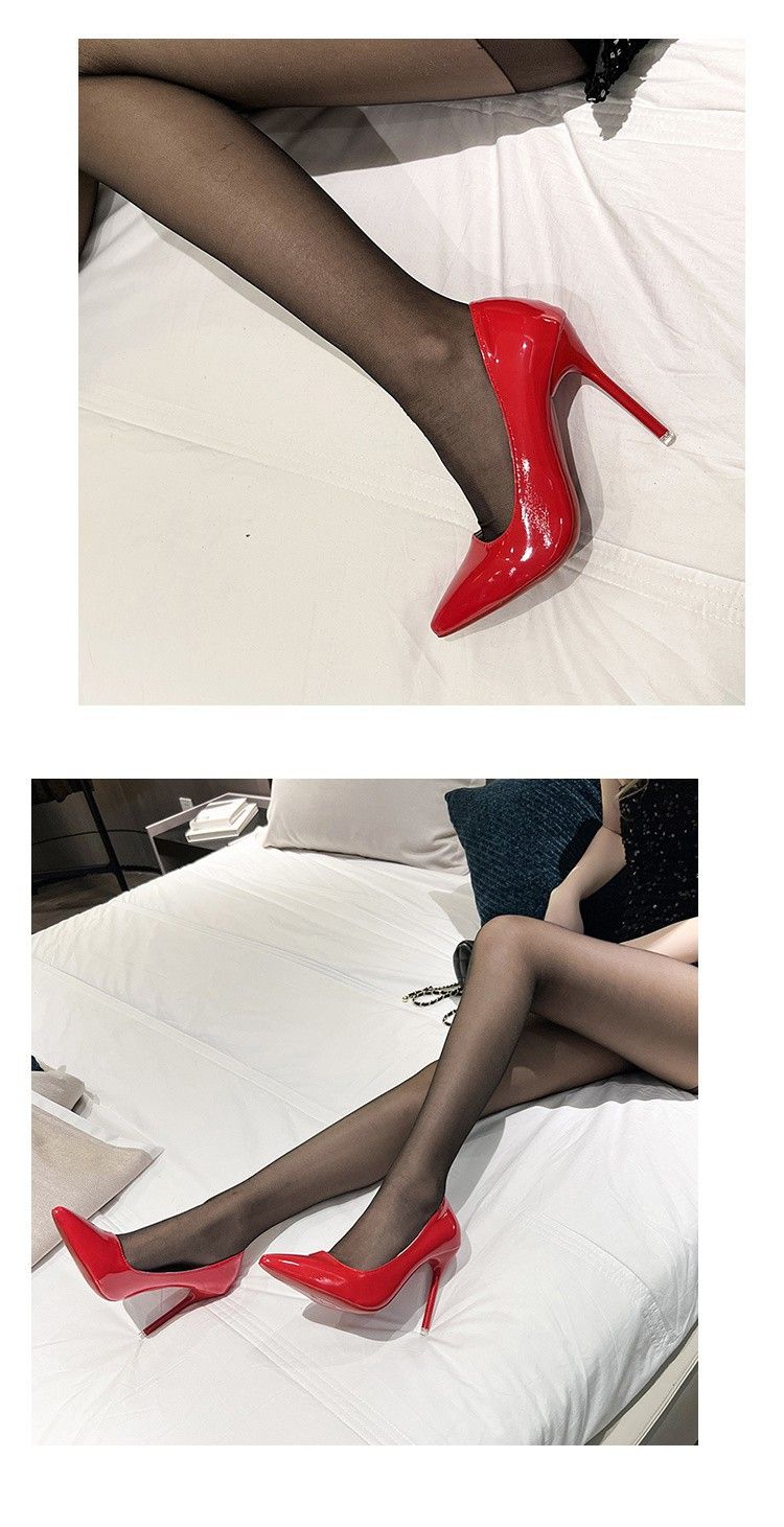 Schwarz Rot Dünne Fersen Sommer Schwarz Rot 10cm Sexy Spitzen Einzelnen_voghion.com