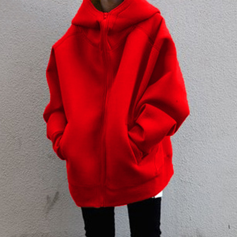 Felpa lunga in pile con cappuccio con cerniera personalizzata autunno e inverno nuovo stile da donna_voghion.com