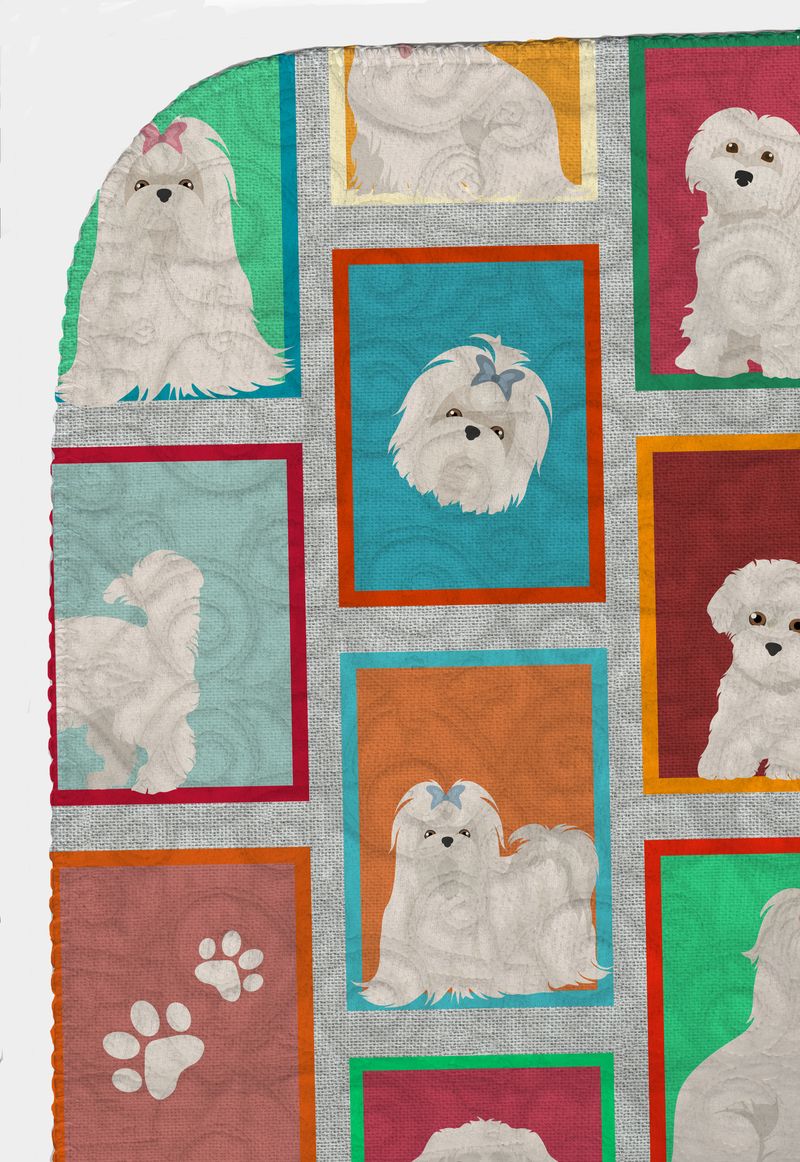 Lots of Maltese Quilted Blanket 50x60 Artwork Pattern Quilted Throw Blanket for Bed, Couch, Sofa, Soft and Lightweight_voghion.com