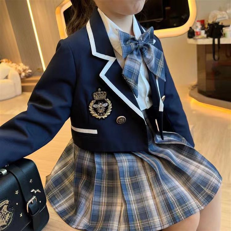 Giacca da ragazza stile college primaverile, camicia, gonna a pieghe, uniforme Jk per bambini_voghion.com