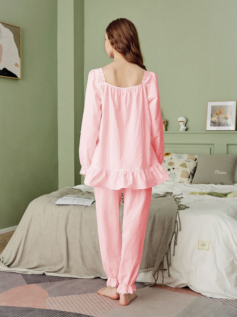 ChicShe Baumwoll-Pyjama-Set mit Prinzessinnenärmeln für Damen, Palaststil, Übergröße, lockere Passform, europäisch-amerikanisch_voghion.com