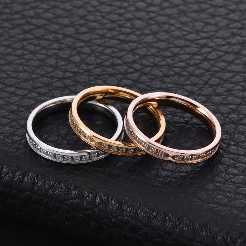 Bague de fiançailles en acier inoxydable haut de gamme pour femme avec diamants, bague simple_voghion.com