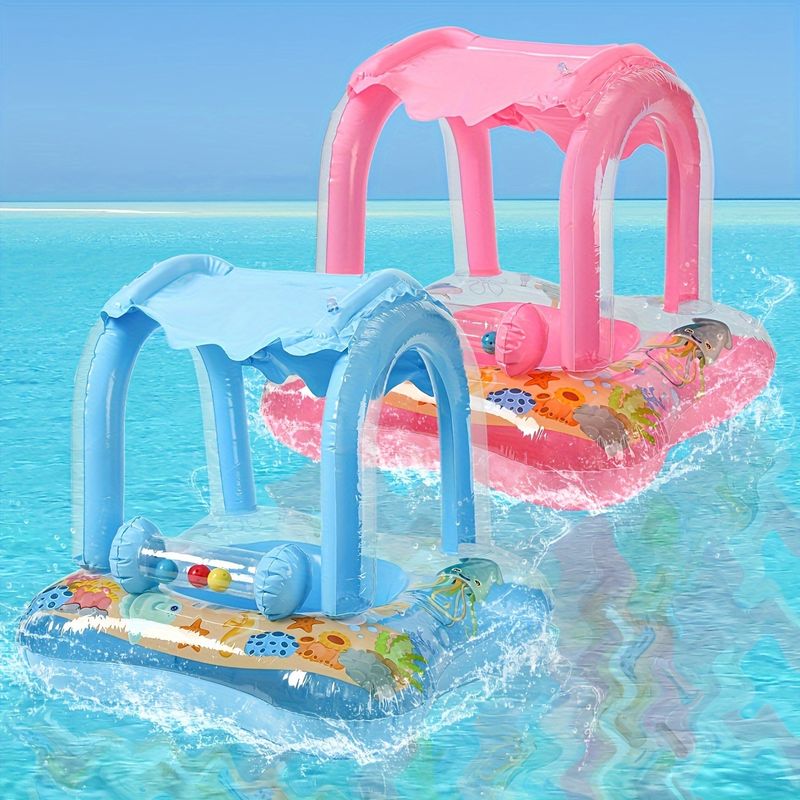 1 st. Verdikte opblaasbare zonneschermbel zitring blauw roze PVC materiaal zwemzitring drijvende ring okselring strand speelgoed_voghion.com