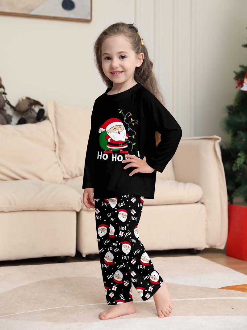 Passendes Familien-Pyjama-Set mit Weihnachtsmann-Aufdruck – Schwarze, gemütliche Nachtwäsche für Eltern und Kinder (S–4XL, Hundegrößen inbegriffen)_voghion.com