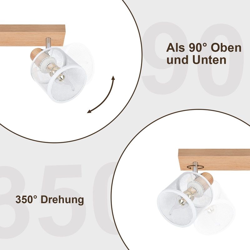 Glitzerlife Deckenstrahler 4 Flammig Weiß Deckenlampe Holz - Deckenleuchte E14 Modern Deckenleuchte Schwenkbar 350° Max.25w Innen HolzoptikSpotlights Für Flur_voghion.com