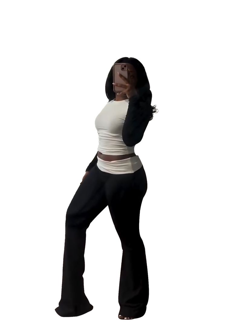 Y6058 New Women's Clothing Color-Block Tight High-Waist Folded Slim Fit Fleece-Lined Sports Yoga Pants Set_voghion.com