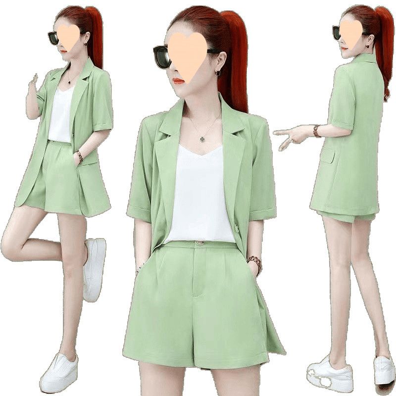 Petit ensemble trois pièces pour femme, blazer, short à manches courtes, style coréen, tenue professionnelle décontractée, polyvalente_voghion.com