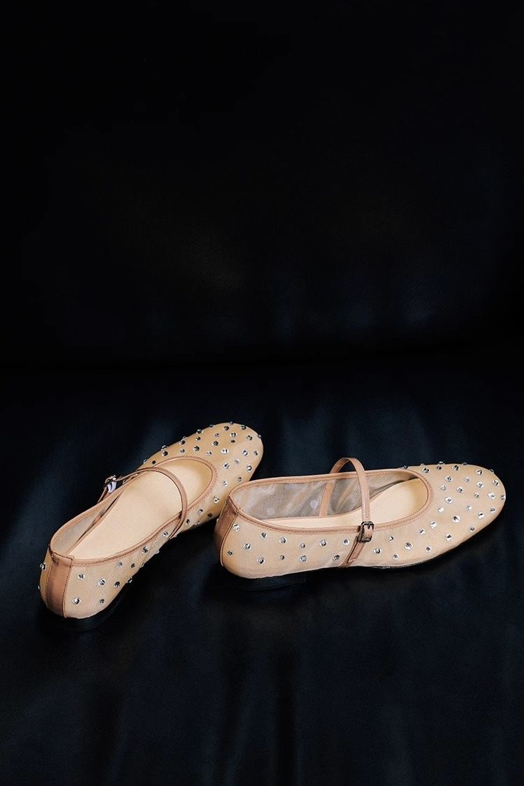 Mesh Ballet Flats With Rhinestone Accents (Breathable, Mary Jane Style, Lightweight & Comfortable For Women)_voghion.com