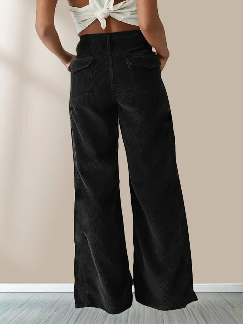 Women's High-waisted Straight Leg Pants - Stretch Corduroy Trousers For Casual & Office Wear, Slim Fit With Flowy Drape (Black, Yellow, Coffee, Blue)_voghion.com