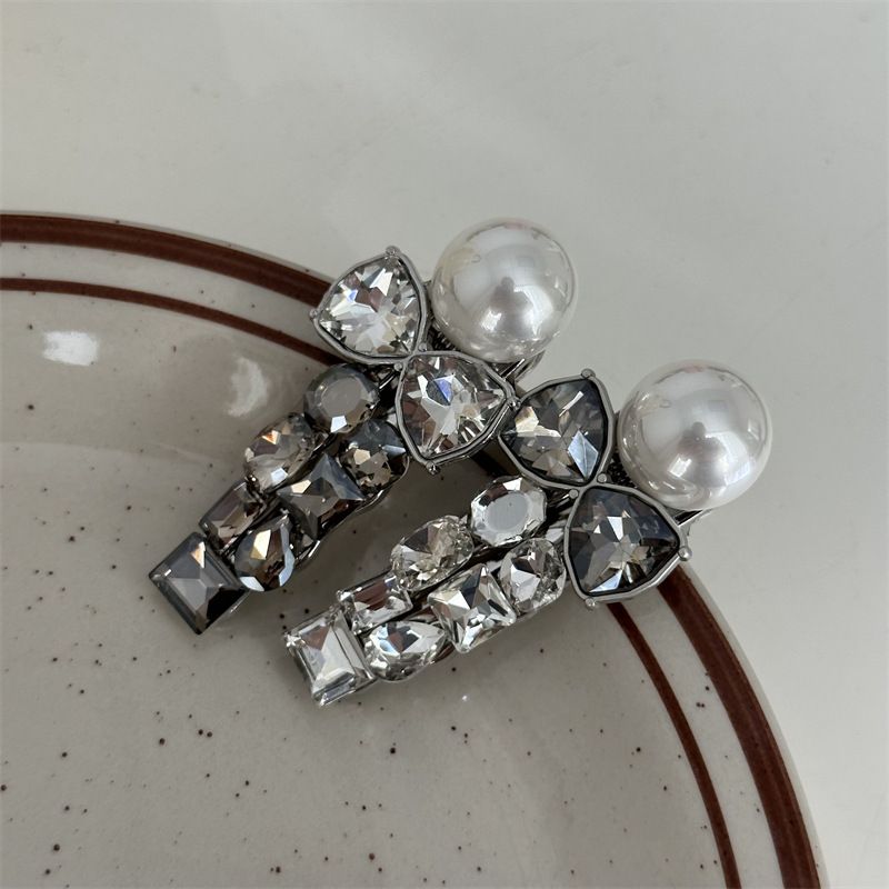 Forcina per capelli da donna in stile coreano, con fiocco in strass leggero di alta qualità, a forma di becco d'anatra, con frangia retrò e semplice clip laterale_voghion.com