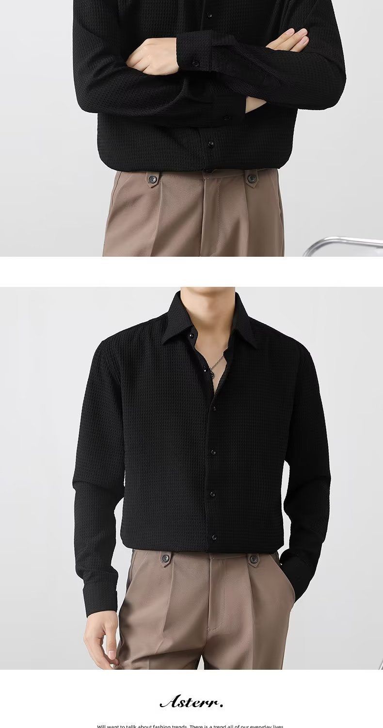 Camicia da uomo francese business casual, di alta qualità, a maniche lunghe, primavera-autunno, vestibilità aderente, tendenza, attraente_voghion.com