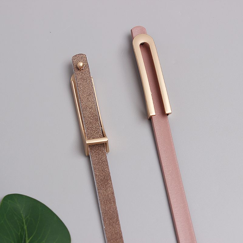 Nový dvouvrstvý hovězí kožený opasek s hladkou přezkou ve tvaru U, tenký módní dámský opasek, košile, ozdobný opasek na kalhoty_voghion.com