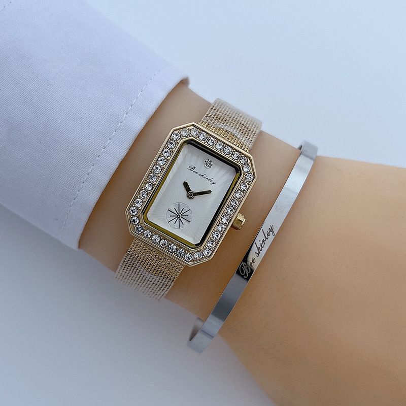 retro square diamond watch fashion light luxury women's watch high end live broadcast_voghion.com