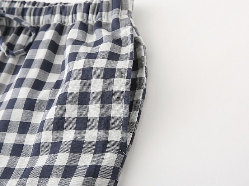 MUJI Style Pure Cotton Double Gauze Plaid Couple's Single Pajama Pants For Men And Women's Home Pants Casual Pants_voghion.com