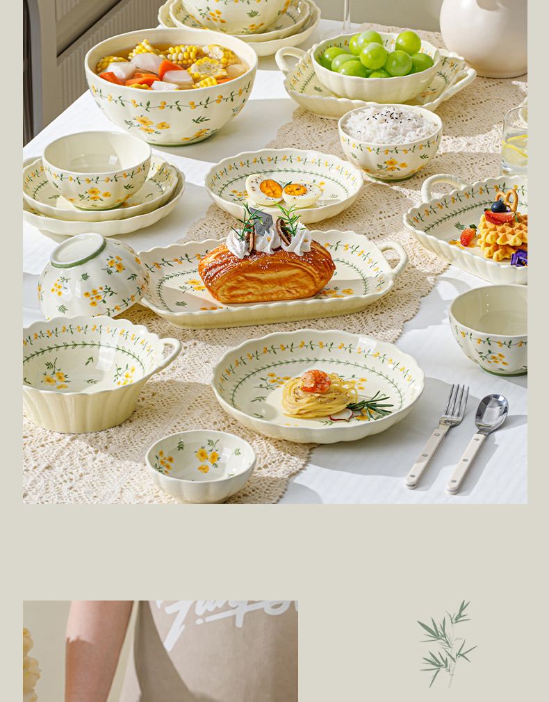 Pastoral Style Ceramic Tableware 9-Piece Set_voghion.com