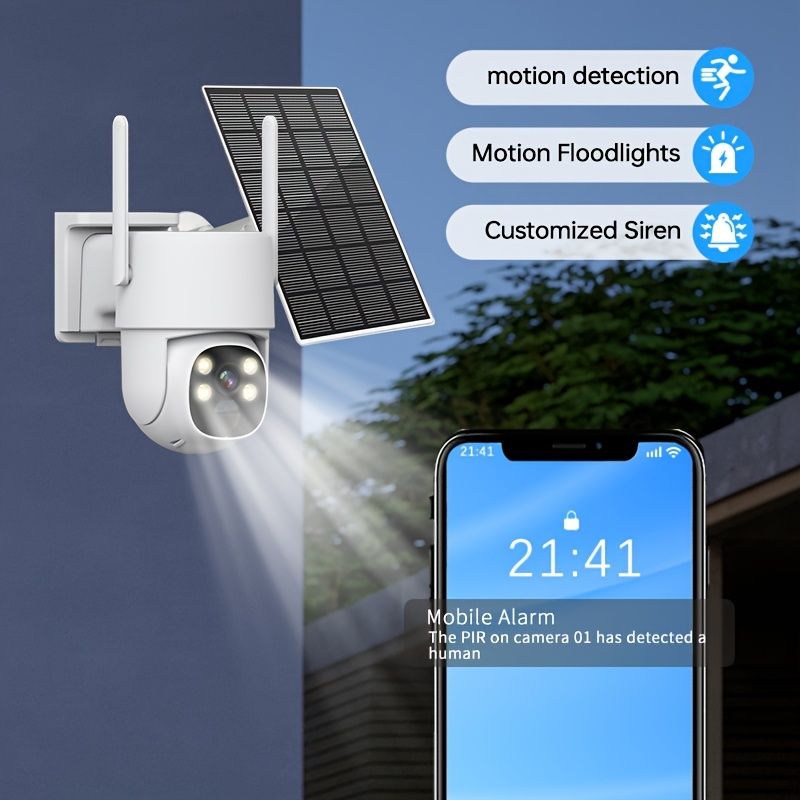 Solar Outdoor Security Camera , Spotlight Alarm, PIR Motion Detection, IP65 Waterproof, Night Vision, Gimbal, Rechargeable Battery, Outdoor Use_voghion.com