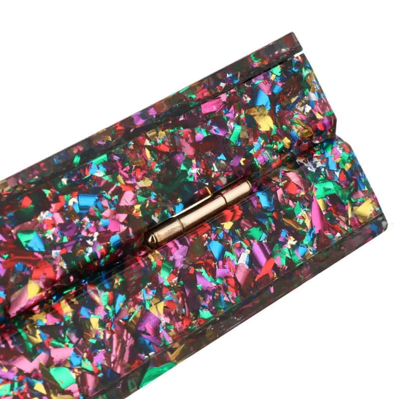 Borse da donna in acrilico, rettangolari, multicolori, geometriche, alla moda, borsa a tracolla con catena, pochette da sera, per banchetti e feste_voghion.com