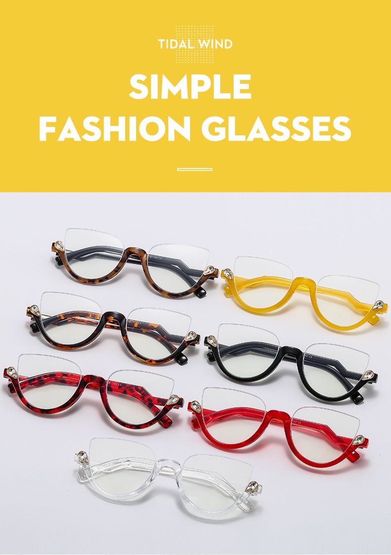 Cat's Eye Hanging Silk, New Anti-blue Glasses Frame, Half Frame with Diamonds, Retro Flat Glasses, Glasses Frame._voghion.com