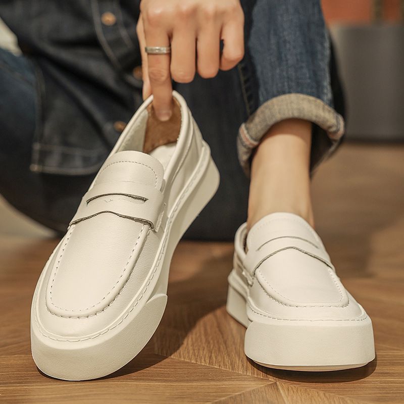 Mocassini casual traspiranti adatti a tutte le stagioni, primavera ed estate, punta tonda, slip-on, fatti a mano, in vera pelle, alla moda, in pelle bovina, monoblocco, da uomo._voghion.com