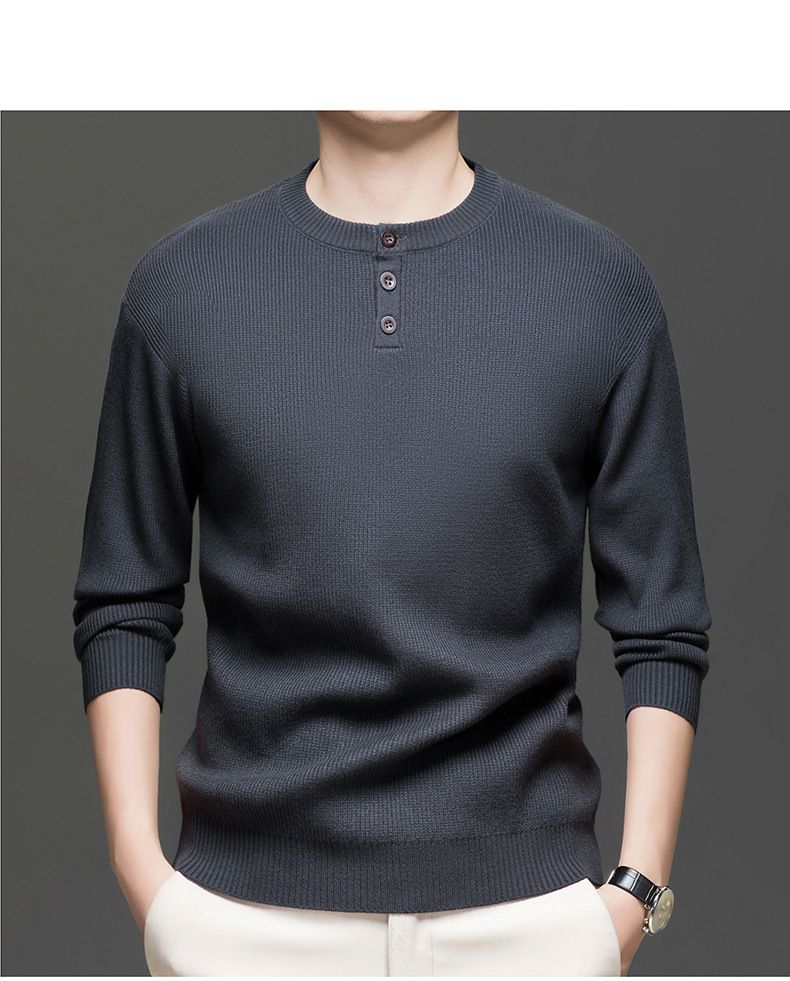 Men's Relaxed-Fit Round Neck Sweater – Premium Soft Knit (Khaki/Black/Grey/Green, M-4XL, Oversized Casual Pullover)_voghion.com
