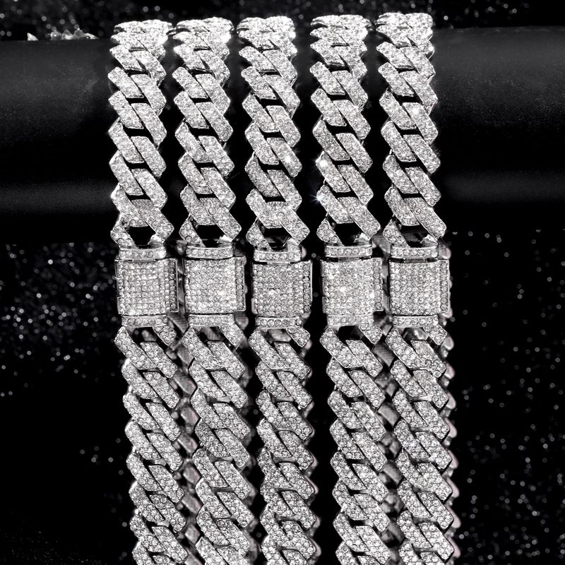 2025 New Arrivals Hip Hop 14MM Prong Link Necklace & Bracelet Iced Out Bling Cuban Chain Rhinestone Chains For Men Punk Rapper Jewelry_voghion.com
