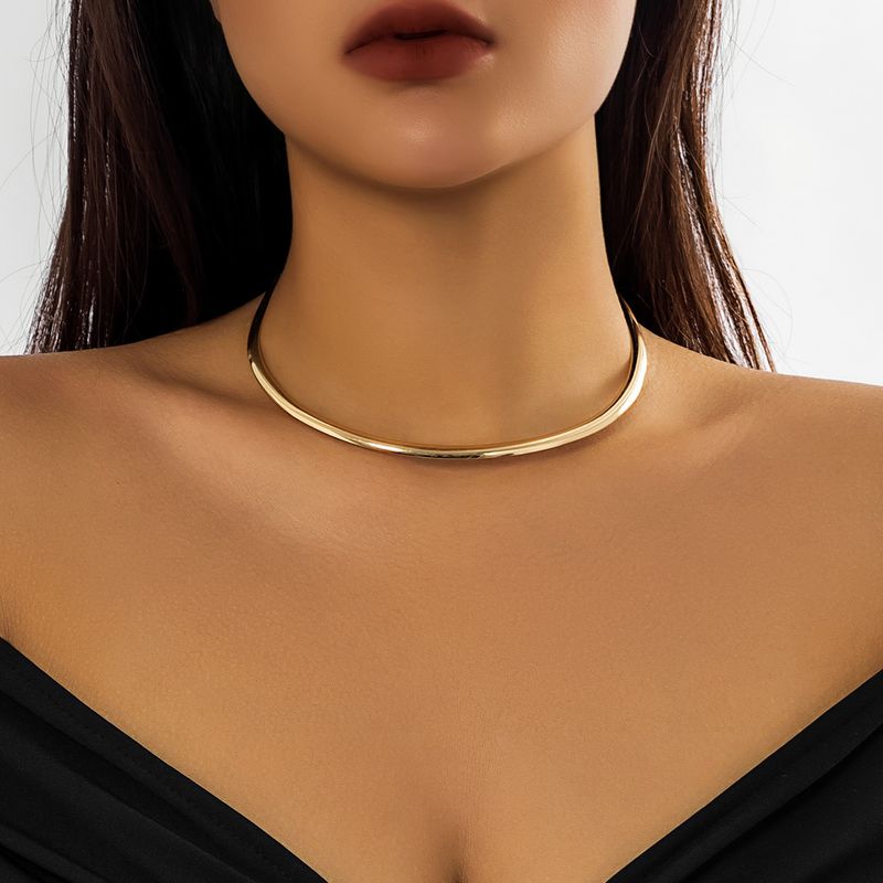 Hot Sales IngeSight.Z Punk Smooth Metal Round Torques Choker for Women Simple Gold Color Collar Necklace Party Jewelry Gift_voghion.com