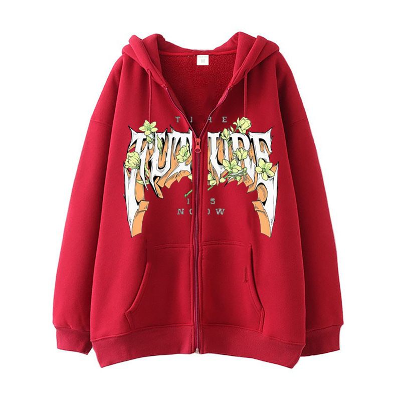 Cardigan casual con cerniera, giacca e maglione largo da uomo, alla moda e dal design semplice con stampa di lettere floreali tridimensionali._voghion.com