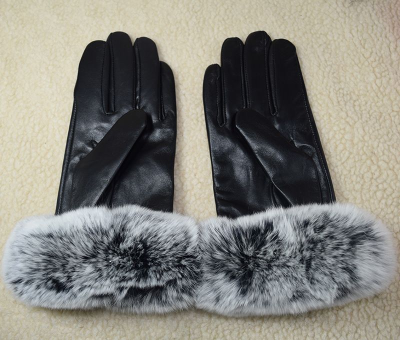 Hebei Genuine Leather For Women Winter Fleece-Lined Fingerless Touchscreen Rabbit Fur Double-Line Handmade Sheepskin_voghion.com