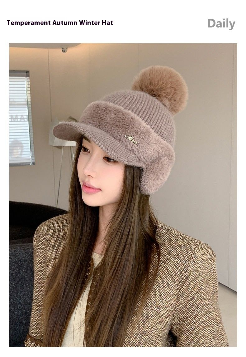 Winter New Spliced Mink Fur Ear Protection Rabbit Fur Baseball Cap For Children Fashionable And Versatile Solid Color Simple Wool Ball Knitted Cap_voghion.com