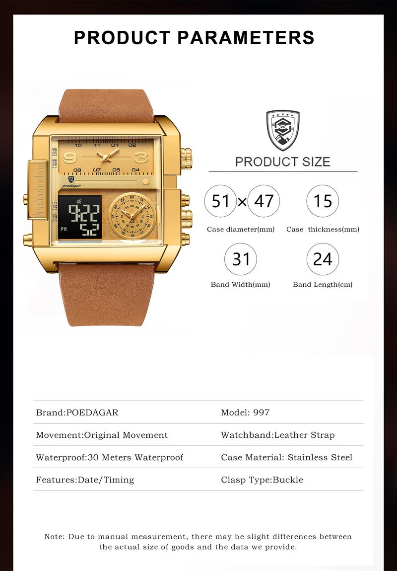 Herren-Armbanduhr mit Datumsanzeige, wasserdicht, leuchtend, Tag und Woche, digitale Multifunktions-Herrenuhr, Quarz, Weihnachtsgeschenk_voghion.com