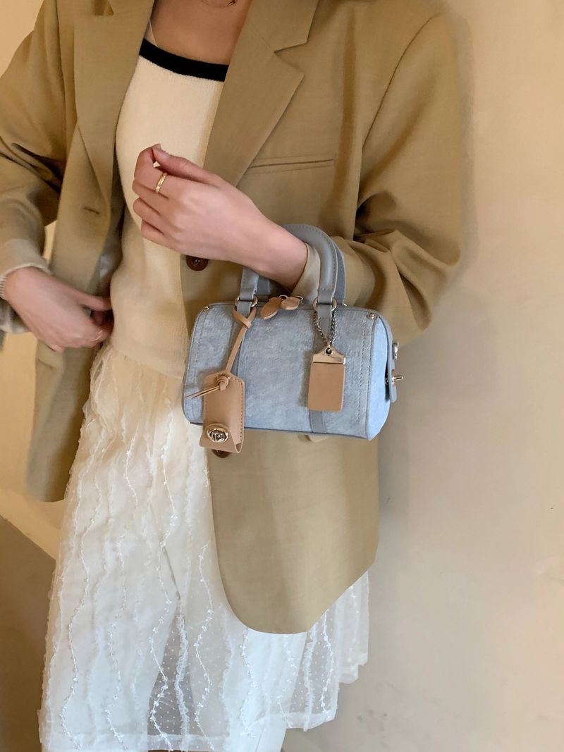 Borsa a cuscino blu denim con design retrò alla moda, ragazza dolce e fresca_voghion.com